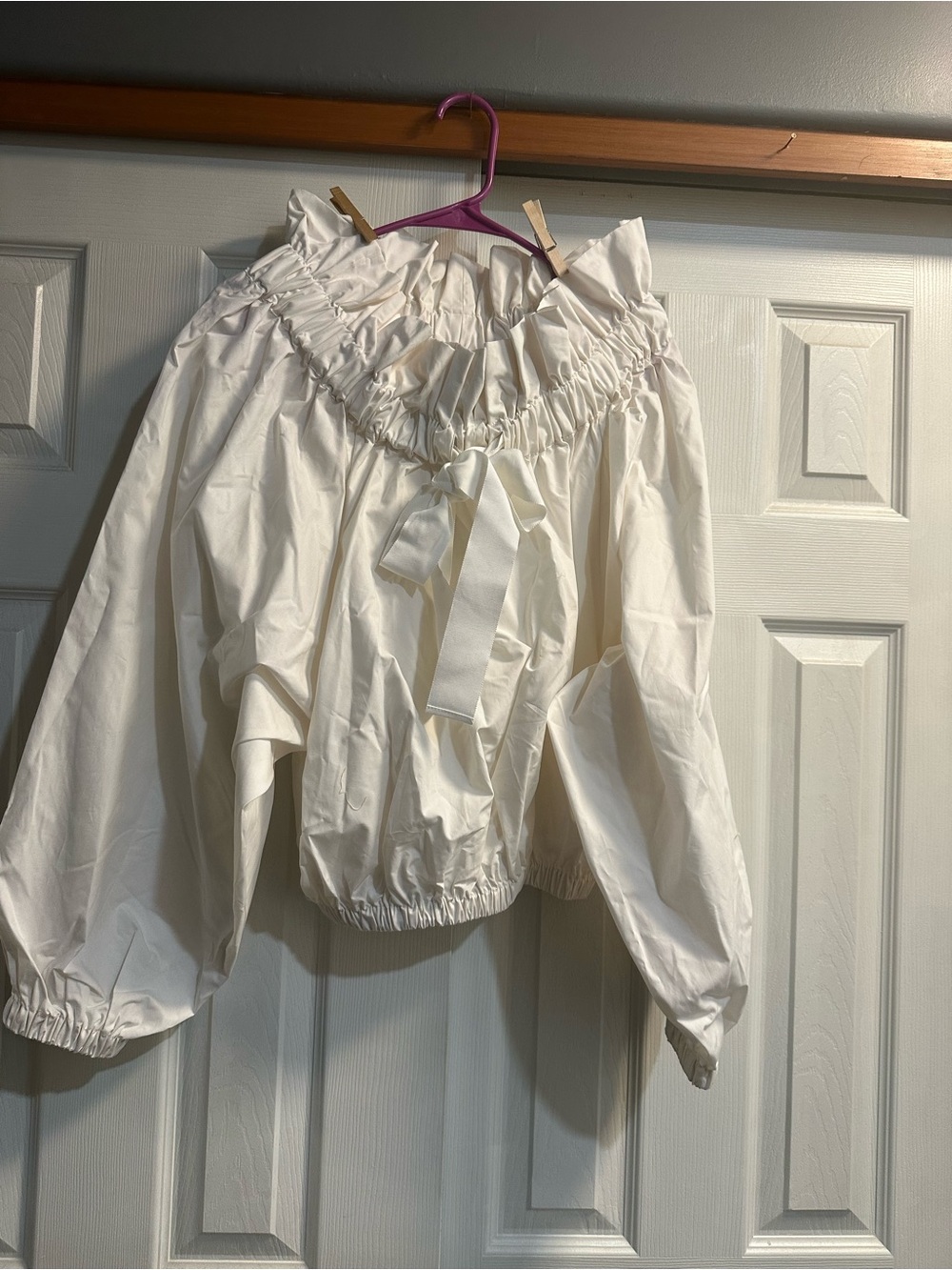 Off-Shoulder White Ruffle Blouse with Front Tie
